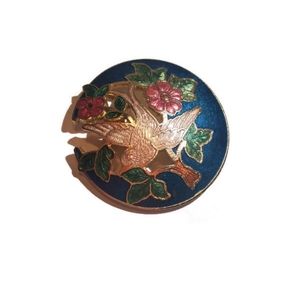 Vintage Signed Fish Cloisonne Enamel Dove Brooch